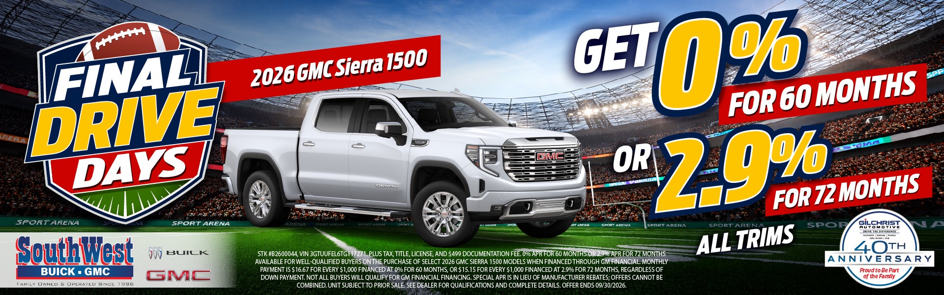 2026 GMC Sierra 1500 — 0% APR for 60 Months or 2.9% for 72 M